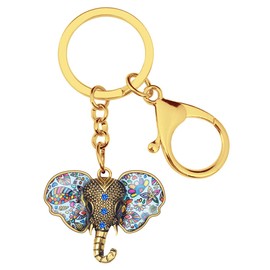 WEVENI Llavero de elefante chapado en plata de oro, accesorios de moda, bolsa de joyería de coche, monedero, abalorios para mujeres y niñas, Azul / Patchwork, 28mm x 37mm