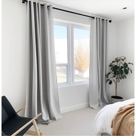 100% Blackout Curtains 84 Inches Long,Linen Blackout Curtains 84 Inch Length 2 Panels Set,Thermal Insulated Full Light Blackout Curtains for Bedroom/Living Room,50" W x 84" L 2 Panels,Gray