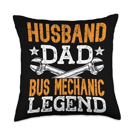Bus Mechanic Husband Legend Bus Mechanic Dad Gifts Husband Dad Legend Bus Mechanic Throw Pillow, 18x18, Multicolor