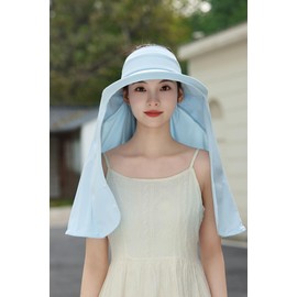URAWOW UV Protection Sun Hats for Women Sun Visor Hat Cycling Cap Hiking Wide Brim Beach Summer Neck Cover Light Blue