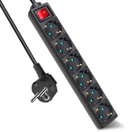 EXTRASTAR ExtraStar 6-Fach Steckdosenleiste mit Schalter und Kindersicherung,3M 3G1.5mm2 Kabel ,16A, 3680W, Mehrfachstecker f1rZuhause, B1ro und so weiter,Schwarz