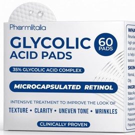 Glycolic Acid Pads 35% - Resurfacing Body for Face and Body Exfoliating Peel for Blackheads and Dark Spots Helps Whiten Skin Tone Fine Lines and Wrinkles 60 Count / 글리콜산 패드 35% - 얼굴 및 신체용 리포싱 바디 블랙헤드 다크 스팟용 각질 제거 필 피부 톤 미백에 도움 잔주름 주름 60 카운트