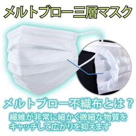 Urban Tsusho Non-Woven Mask, 50 Pieces, Elastic Cord Ears, Meltblow Triple Layer Fabric, Regular Size, Unisex, White, Splash Resistant