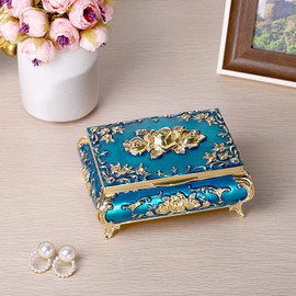 SUMTree Vintage Music Box - Metal Musical Jewellery Box Keepsake Box White Jewellery Boxes Blue Jewellery Box Jewellery Box Jewellery Case for Ring Bracelet Earrings Women's Gift Birthday