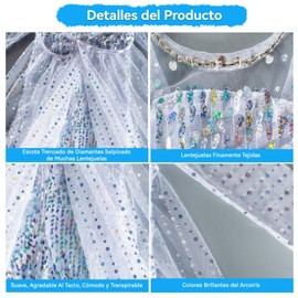 Traje de Princesa de Nieve con Guantes de Cetro de Corona de Peluca,Adecuado para Disfraces de Fiesta de Cumpleaños de Niñas,Adecuado para Disfraces de Carnaval (Blanco, 130(5-6T))