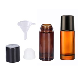 SquarezhenBo 2 Pcs 50ml Brown Essential Oil Roller Bottles,Glass Roller Deodorant Bottle,Roller Ball Container Empty Refillable Rollerball Bottle for Travel and Sticker