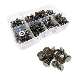 JXPXJMY 80 Pieces Chicago Screw Rivets and Rivets Set for Books Leather Books etc., Size M5 x 4/6/8/10 mm (Carbon Steel, Bright Black)