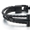 COOLSTEELANDBEYOND Black Horizontal Sideway Lateral Cross Braided Leather Bangle Bracelet