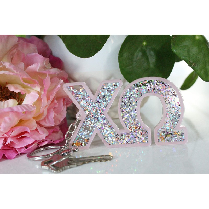 Chi Omega Glitter Sorority Keychain