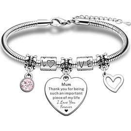 JMIMO Mum Bracelet Charm Mum Birthday Gifts Christmas Mothers Day Gift for Mum Mummy Thank You Mum Presents - Thank You For Being Sunch An Important Piece Of My Life