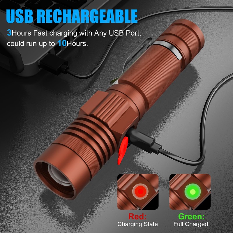 Hoxida Flashlight USB Rechargeable, Magnetic LED Flashlight, Super Bright LED