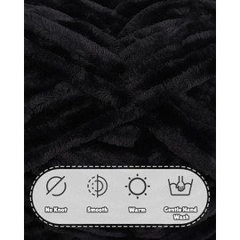 Aeelike 2 Pack Black Chenille Yarn, Velvet Chenille Yarn for Crocheting Knitting Blanket, 87Yard (80m) / Skein Soft Super Bulky Yarn, Fluffy Velvet Yarn for Beginners and Knitters DIY Crafts