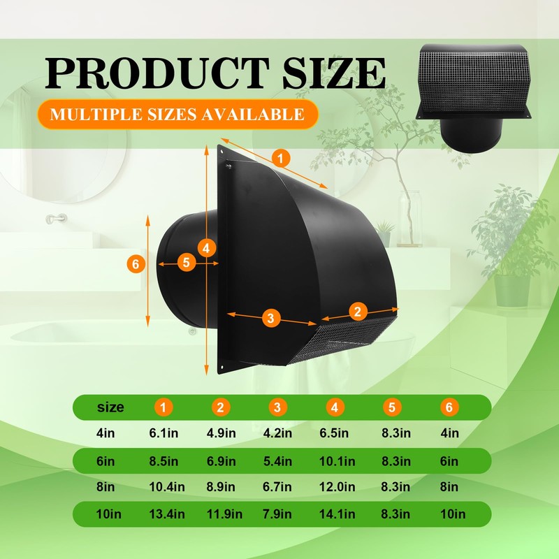 10 Inch Black Hooded Wall Vent Cover with Screen and