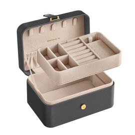 SONGMICS JBC166G01 Travel Jewellery Box, Small, 2-Tier Jewellery Storage, Portable Jewellery Travel Case for Larger Accessories, 11 x 16 x 8 cm, Gift Idea, Slate Grey