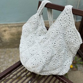 myboshi Borkum Bag Crochet Set for Beginners, Includes Denim Yarn, Crochet Hook, Wool Needles, Instructions, Label, 50% Recycled Denim, 50% Organic Cotton, Light Blue (Baggy) with Crochet Hook