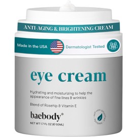 Baebody Crema de ojos con rosa mosqueta e hibisco para reducir la hinchazón y las ojeras mientras mejora la elasticidad, 1.7 onzas
