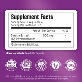 Immortal Herbs Immortal Herbs Chrysin Supplement 500mg, 120 Pills, Passion Flower Extract Powder, 5,7-Dihydroxyflavone, Non-GMO and Gluten-Free Chrysin Supplement for Men and Women