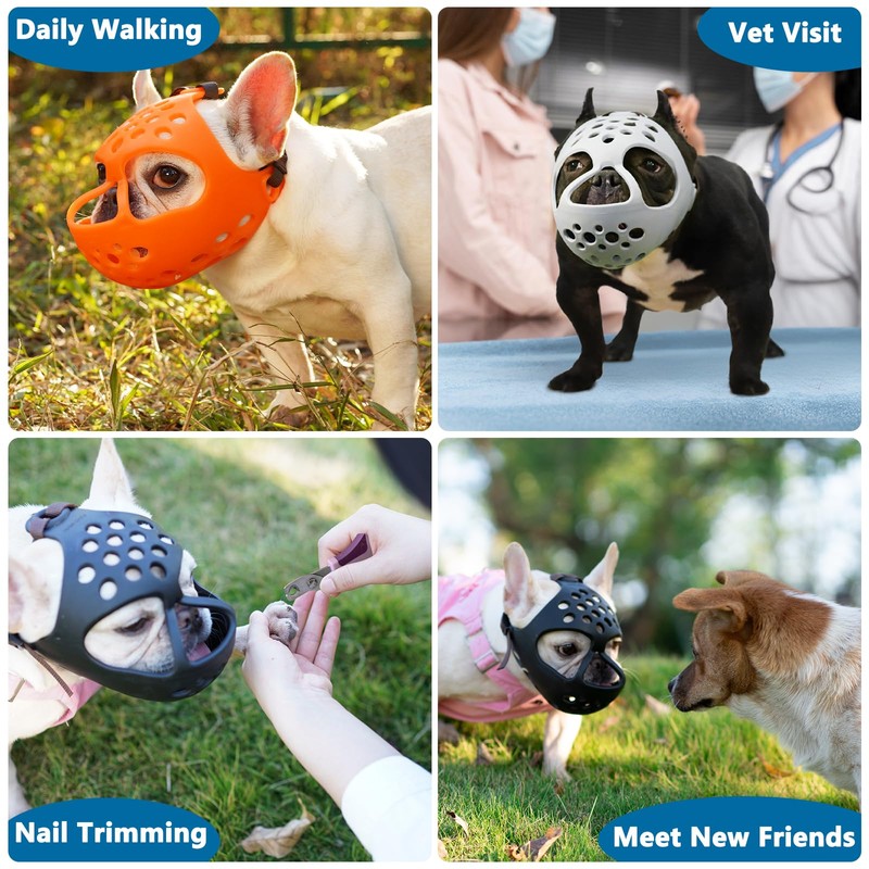 BARKLESS Short Snout Dog Muzzle, Soft Silicone Flat Faced Muzzle