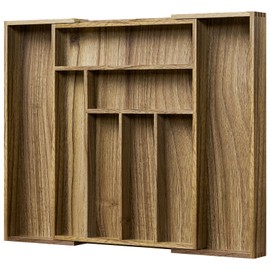 Kiasthome Acacia Wood Kitchen Silverware Drawer Organizer, Expandable Utensil Cutlery Drawer Organizer with Dividers, Flatware Organizer Silverware Tray for Spoon, Fork, 13''-21''x16.9'' (6-8 Slots)