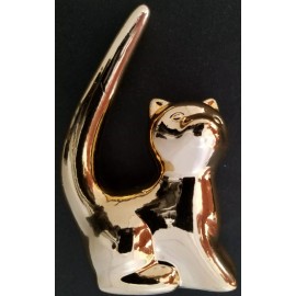 Greenbrier Ceramic Gold Metallic Mirror Finish Cat Tail Ring Holders 4”H x 2.5”L x 1.3”D