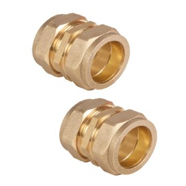 UKDD® 15mm Straight Coupling Brass Compression Fittings Coupler WRAS Approved - Pack of 2