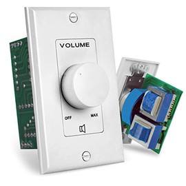 Wall Mount Volume Control Knob - Flush In-Wall Plate Rotary Style Adjustment, 20-20kHz Freq. Response Companion for Hi-Fi Four-Pair Speaker Selector w/ Audio & Video Compatibility, White - Pyle PVC1