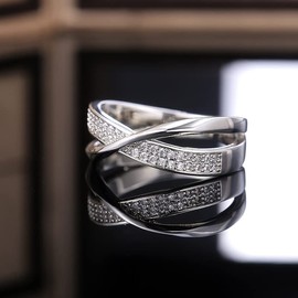 Sdouefos 14K Gold Plated X Ring Criss Cross Ring Wedding Bands for Men Women 925 Sterling Silver Eternity Band Stackable Birthstone Rings Moissanite X Ring Size 9