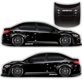 4 Points Stars Livery Left and Right Sides Custom Racing Decal Drift Racing Car Sticker Banner JDM Vinyl Graphics Kanji KDM Door Side (Black)