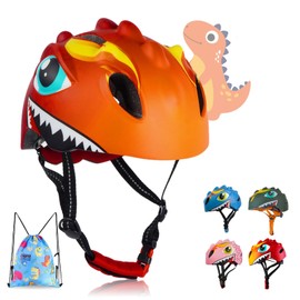 Kids Helmet Toddler Bike Helmet for 5 6 7 8 Years Old Boys Girls Kids with 3D Dinosaur Design and Safety Certified, Toddler Bike Cycling Skating Skateboard Scooter Helmet (Orange Red)