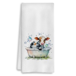 COWEB Funny Cow Bathroom Hand Towels Set of 2, Cow Bathroom Decor, Kids in Bathtub Decorative Hand Towels, Kids Dish Towels, 16x24 Inches