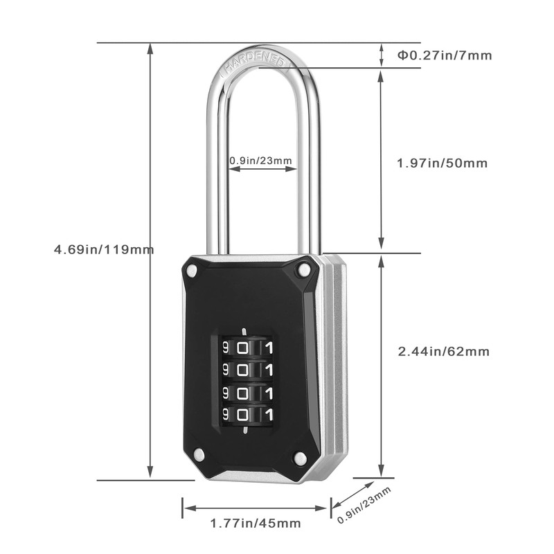 ZHEGE Lock with Combination Code, Long Shackle 57 mm, Heavy
