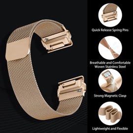 ZoRoll 20mm Quickfit Metal Strap Compatible with Garmin Fenix 8 43 mm/7S Pro Solar/7S/6S/6S Pro/5S, Stainless Steel Mesh Wristband, Replacement Band for Garmin Descent Mk3S/3Si/Mk2S - Rose Gold(S)