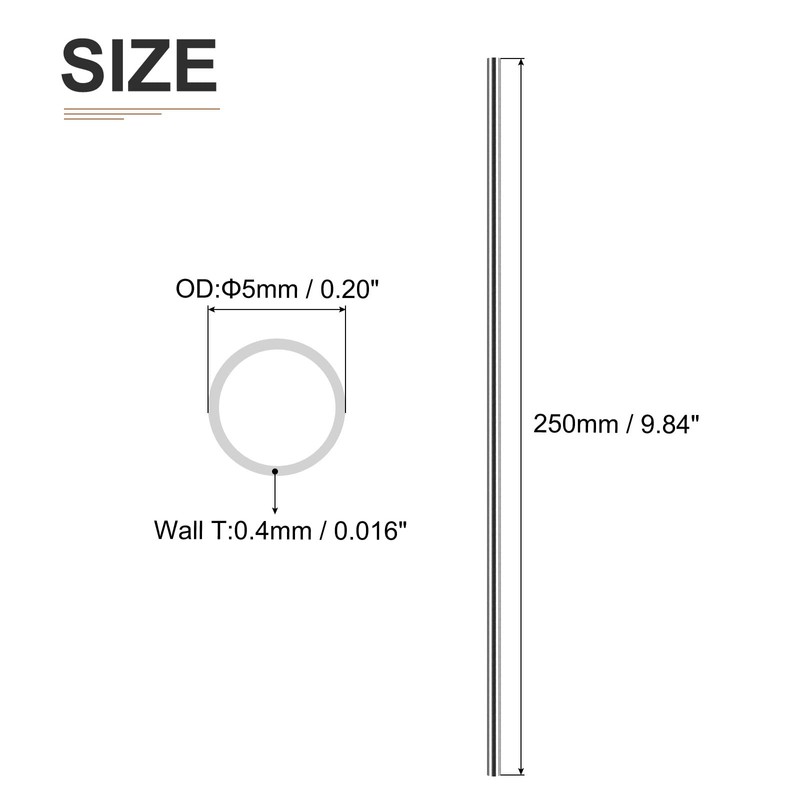 DTGN 5mm x 0.4mm x 250mm 304 Stainless Steel Tubes