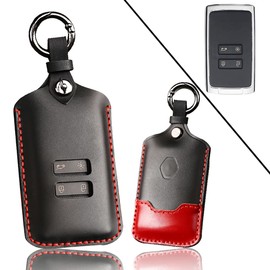 ontto Leather Key Cover Smart Remote Key Fob Case Durable Key Shell Protector Fit for Renault Kadjar Espace Black