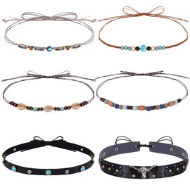 Haakong 6Pcs Cowboy Hat Bands Ethnic Western Hat Belts for Cowboy Hats Cowgirl Turquoise Hatband Beaded Hat Bands for Women Men