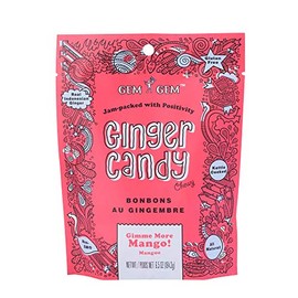 Gem Gem Ginger Candy Chewy Ginger Chews (Mango, 6.5 oz, 1 Pack)