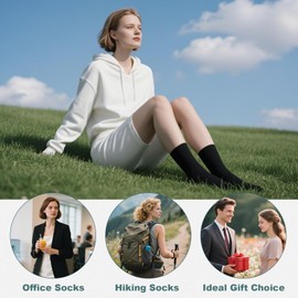 BISOUSOX Thin Merino Wool Boot Socks for Women, Warm Black Winter Cozy Comfy Breathable Dress Crew Hiking Socks Womens