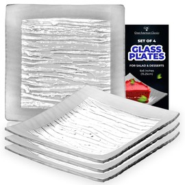 GAC Glass Dessert Plates- Elegant, Durable, Square Tempered Glass Plates, Heat Resistant and Microwave Friendly- For Daily Use and Special Occasions- Ideal for Desserts and Salads- Set of 4, 6x6 Inch