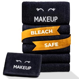 White Classic Makeup Remover Face Towels Set of 6, Bleach Safe Black Cloths 33 x 33 cm, Luxury Ultra Soft Cotton Facial Cleansing Washcloths for Make up Removal | 6 Pack