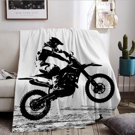 Motorcycle Cuddly Blanket, Soft and Warm Motocross Fluffy Blanket, for Teenagers, Men, Women (Motorcycle-C, 130 x 150 cm)