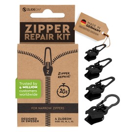 ZlideOn Zip Replacement Repair Kit - Black Zip Repair for Narrow Zippers Multipack (4 Pack) - Zip Repair Kit Fits Dresses, Skirts and More