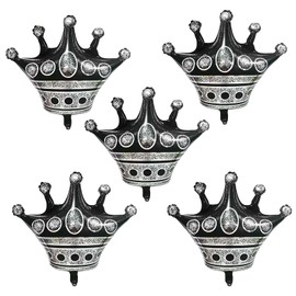 5PCS Black Crown Balloons Large Crown Foil Balloons Black Mylar Crown Decoration for King and Queen Party Royalty Birthday Wedding Baby Shower New Year Party Decorations