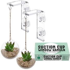 Impresa Suction Cup Window Plant Hanger - 2-Pack, Glossy Green Acrylic Easy Install Hook for Hanging Plants - Indoor & Outdoor Use Window Suction Cups & Hooks