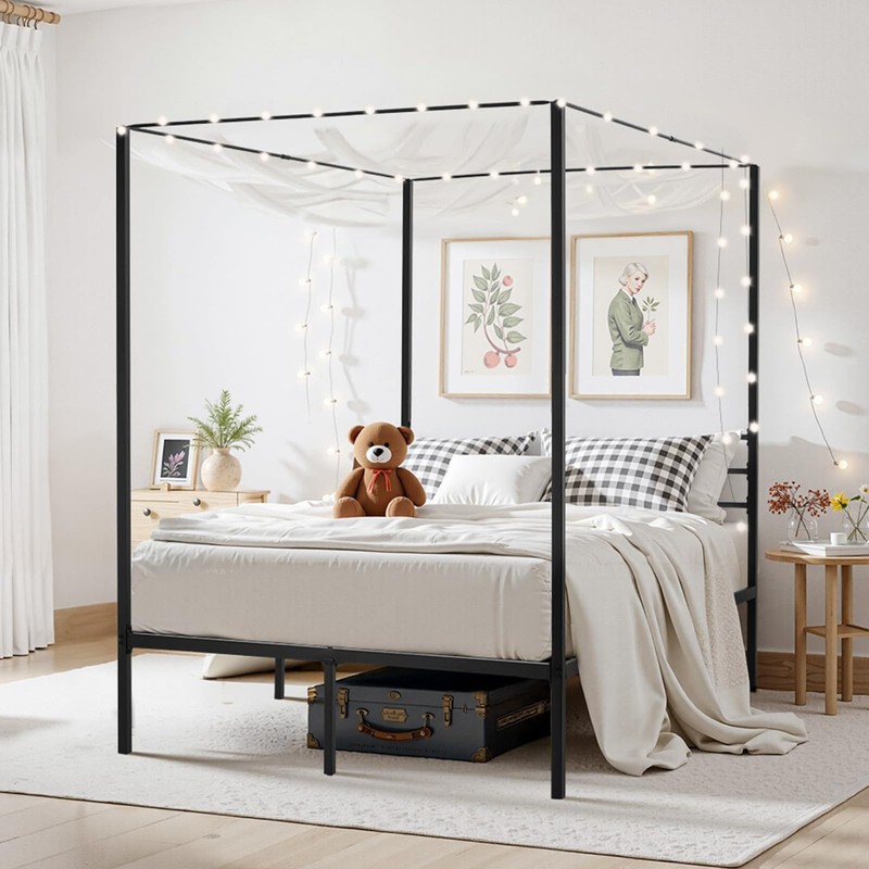 VEVOR Canopy Bed Frame Full Size, Metal Canopy Bed with
