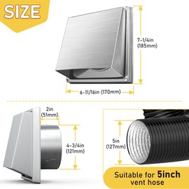 Powrocket Dryer Vent Cover with Rain Cover,125mm/5Inch Exterior Exhaust Vent Cover Outdoor Exhaust Cap, Dryer Vent Hood Louvered Cover