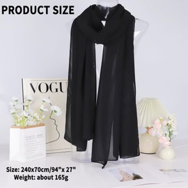 GOZINA Shawls and Wraps for Women, Ladies Scarves Chiffon Scarf, Head Scarf for Women UK, Neck Scarf, Lightweight Extra Long Shawl Scarf for Wedding Evening Party Dresses（240x70cm） (Black)