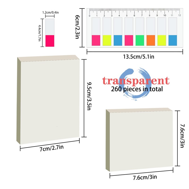 ZORRA 260 PCS Clear Sticky Notes Book Tabs, Clear Sticky
