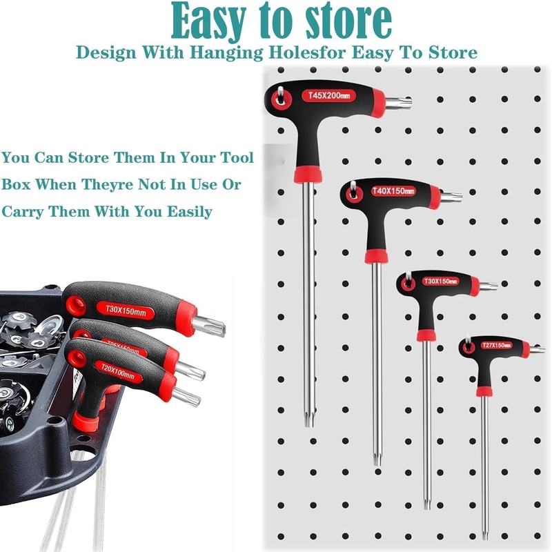 KEWAYO9pcs T-Handle Torx Set, Chrome Vanadium Steel Star Keys (T10-T50),