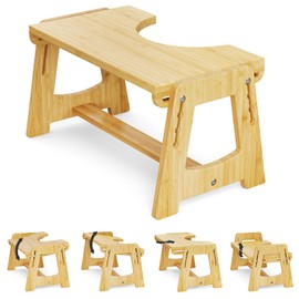 NiHome Adjustable Height Natural Bamboo Toilet Stool, Fits Most Toilets 13.5"-18", Supports 220 lbs, with Multi-Angle Design and Four Levels for Adults and Kids, Relieve Constipation and Bloating