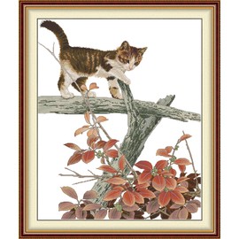 Stitchmelody Stamped Cross Stitch Kits,11CT Printed Pattern Embroidery Set, Playful Autumn and Golden Wind 70cm×84cm
